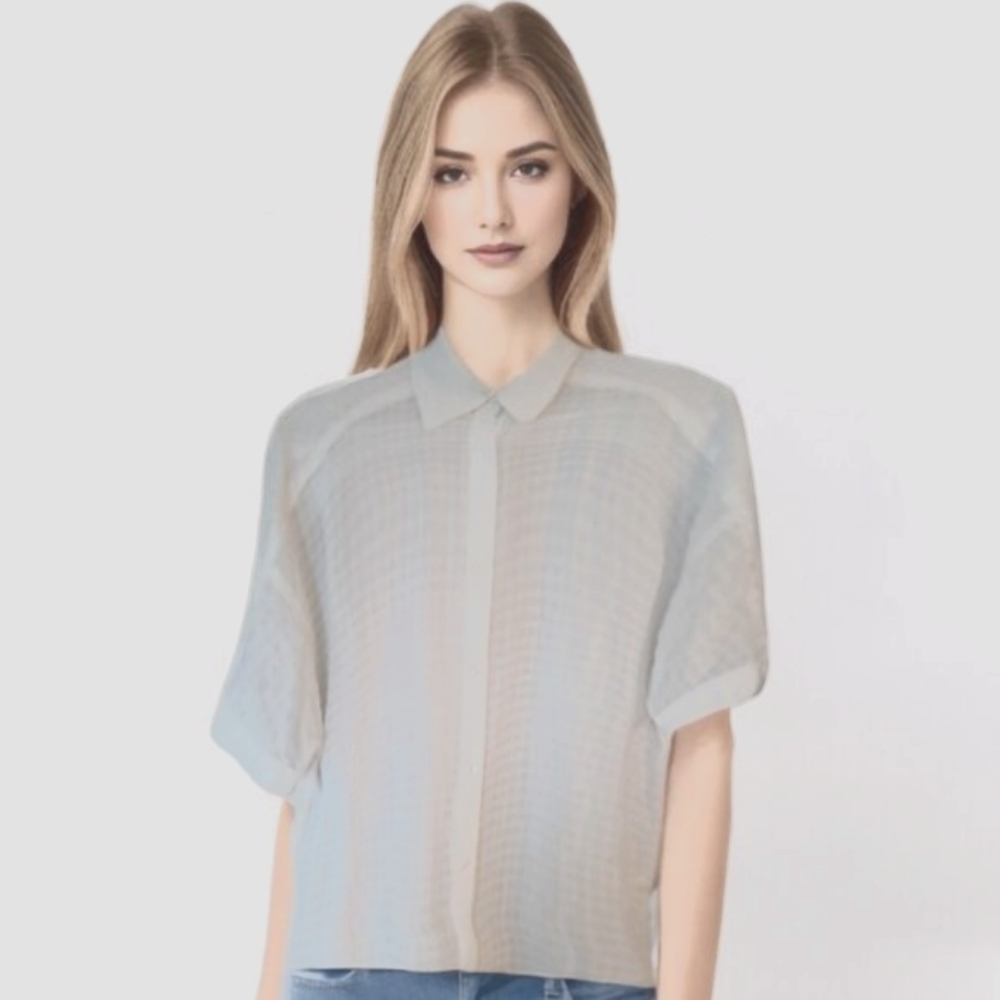 Max Studio Womens Semi-Sheer White Short Sleeve Shirt Size Small